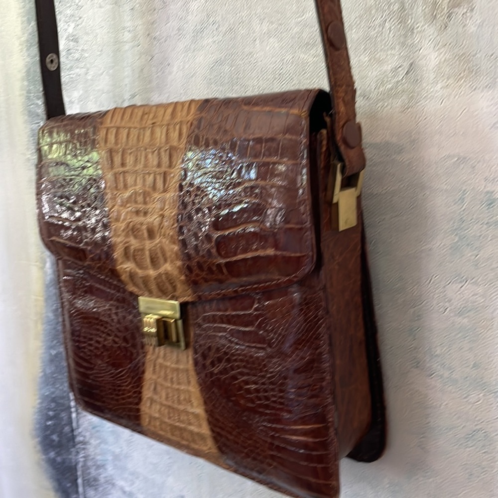 Rare & Exotic Crocodile & Alligator Turn Key Shoulder Bag - Picture 2 of 12